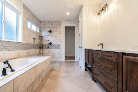 Heights at Pleasant Valley Lot 48 master bathroom with soaking tub and tile shower